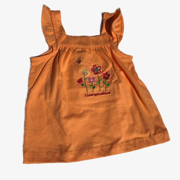 Carter's Super Cute Baby Shirt Orange Cotton Spring Flowers Bee Size 6M - Picture 1 of 6